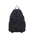 Zaino classico nero in nylon con coulisse, tasche multiple e manico in fettuccia - Nero