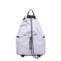 Zaino con coulisse in nylon grigio chiaro impermeabile con cordini intrecciati bianchi e neri - Grigio