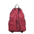 Zaino con coulisse in nylon bordeaux impermeabile da donna con ampia tasca frontale - Rosso