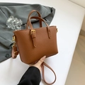 Brown litchi grain bucket bag with dual handles and gold hardware in crossbody style - Yellow Brown Bag Only