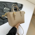 Beige bucket bag with lychee texture and gold hardware for crossbody or handbag use - Khaki Single Bag