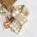 Sciarpa beige lavorata a maglia con motivo a pois e pied-de-poule double-face - Pied de Poule Kaki