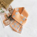 Sciarpa in maglia double-face arancione e grigia con pois e motivi pied de poule - Arancio Grigio Pied de Poule