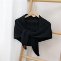 Classic black knitted triangle shawl with a decorative brown leather patch for autumn - Black