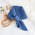 Blue knitted ribbed winter scarf featuring a pull-through knot design for women - Blue