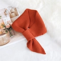 Orange knitted ribbed neck warmer with convenient cross-slot design for winter - Orange