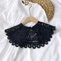 Elegant black lace detachable collar shawl with pearl button and hollow floral details - Pearl Buckle Hollow Out Style (DM0034) / Black