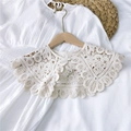 Elegant ivory lace shawl collar with pearl button and intricate hollow embroidery - Pearl Buckle Hollow Out Style (DM0034) / Beige