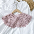 Pink lace shawl collar with pearl button and intricate floral cutout crochet details - Pearl Buckle Hollow Out Style (DM0034) / Pink