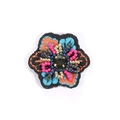 Handmade embroidered floral patch with colorful beads and sequins on black felt backing - Vintage Handmade Heavy Embroidery Beaded Floral Style (P-017)