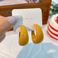 Fashionable bright yellow acrylic C-shaped earrings with a smooth glossy mirror finish - Yellow (Glossy)