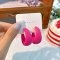 Fashionable rose pink acrylic large C-shaped hoop earrings with matte finish on card - Rose Red (Matte)