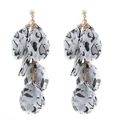 Bohemian style long fabric tassel drop earrings with heart print and gold ball studs - Black (E-1582)