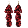 Handmade leopard print fabric tassel earrings with gold-tone stud for women fashion - Dark Red