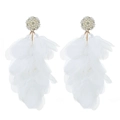 Détail de boucles d'oreilles à pompons en pétales d'organza blanc avec perles et strass - Blanc