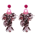 Detail of bohemian long tassel earrings with pink beads and leopard print chiffon petals - Red
