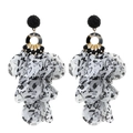 Detail of handmade fabric floral earrings with tortoise rings and heart print petals - Black