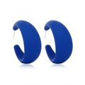 Minimalist thick C-shape acrylic hoop earrings in deep blue matte resin with silver pins - Blue (Matte)