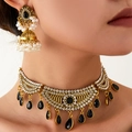 Conjunto de joyas vintage de Oriente Medio con pendientes y collar de piedras negras - Negro