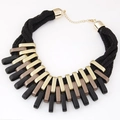 Exaggerated geometric choker necklace with black mesh ropes and multi-tone metal rings - Mixed Color (Black Gold Bronze)
