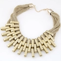 Exaggerated geometric woven metal necklace with layered gold mesh and rectangular accents - Gold