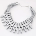 Silver chunky geometric woven choker necklace with oval metallic links for women - Silver