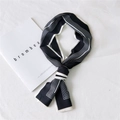 Elegant black and white striped narrow silk scarf with geometric pattern in French style - Six Frame Black