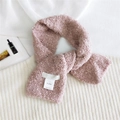 Pink curly fleece scarf with teddy wool texture and brand label on a white knit sweater - Curly Hutton (Pink) / Pink