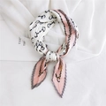 Pink and white pleated silk scarf with vintage horsebit chain print and grey edges - 70cmx70cm / Horsebit Pink (3皱圈链圈粉)