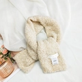 Cream teddy fleece scarf for women with Korean style branding label in soft plush fabric - Curly Hutton (Beige) / Beige