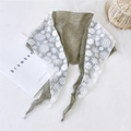 Olive green crinkled cotton scarf featuring white floral lace patchwork edges - 140cmx30cm / Green