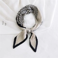 Elegant pleated square scarf in cream and black with geometric patterns and contrasting borders - 70cmx70cm / Twill Geometric Coffee (7-Pleat OV Coffee)