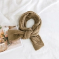 Camel cable knit scarf for women featuring a double-sided cross loop design and warm texture - Camel
