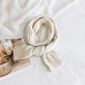 Chic beige cable knit scarf for women with soft double-sided thick warm texture - Off White