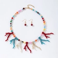 Bohemian coral resin necklace and earring set with colorful beads for beach vacation - Colorful