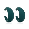 Matte dark green C-shaped acrylic hoop earrings for women with minimalist resin texture - Peacock Green (Matte)