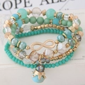 Bohemian multi-layer beaded bracelet set with infinity charm and crown pendant - Green