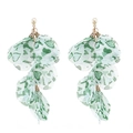 Long tassel drop earrings featuring green heart print layered fabric petals and gold studs - Green (E-1582)