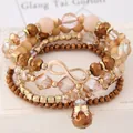 Bohemian multi-layer stackable bracelet set with crystal beads and infinity charm - Coffee
