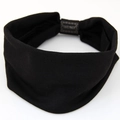 Elastic wide knit yoga headband in black featuring a decorative Hand Made woven label - Black