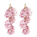 Pink heart print chiffon petal tassel drop earrings with gold studs for women - Red (E-1582)