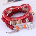 Bracciale multistrato in stile bohémien con ciondoli torre di Parigi e piuma - Rosso