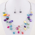 Bohemian multi-layer necklace and earring set with colorful shells and crystal beads - Colorful