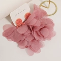 Handmade pink fabric flower earrings with layered tulle petals and bead centers - Deep Pink