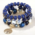 Bracelet multicouche bohème avec perles bleues et pendentif doré Arbre de Vie - Bleu