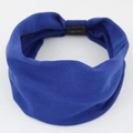 Detail of royal blue elastic cotton yoga headband showing soft knitted texture and stitching - Blue