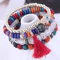 Böhmisches mehrlagiges Stretch-Perlenarmband-Set mit Hamsa-Hand-Anhänger und roter Quaste - Rote Quaste Hamsa Hand (50628284)