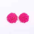 Handmade bohemian beaded stud earrings with rose pink glass seed beads in a round ball shape - Rose Red