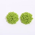 Bohemian handmade light green beaded spherical cluster stud earrings on white background - Fruit Green