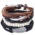 Bracciale multistrato in pelle bohémien con ciondolo ad ala in metallo e perle di legno - Ciondolo Ala in Metallo
